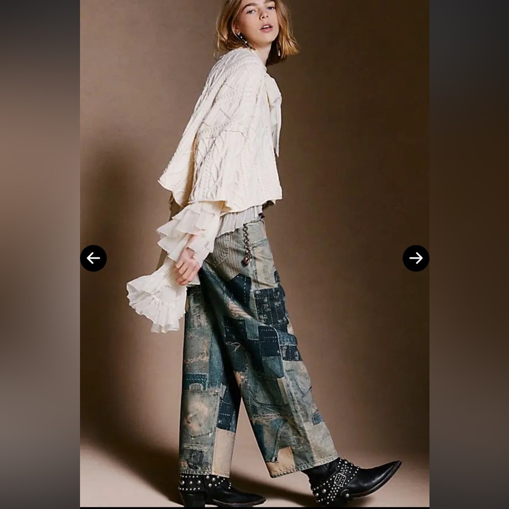 Free People We The Free Illusions Printed Relaxed Jeans Indigo Combo Size 27 NWT - Picture 5 of 11
